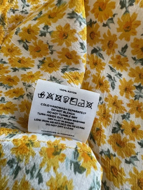 Faithfull the Brand Daphne Mini Dress Sz 8 Yellow Floral Rayon Summer Dress EUC - Picture 11 of 11